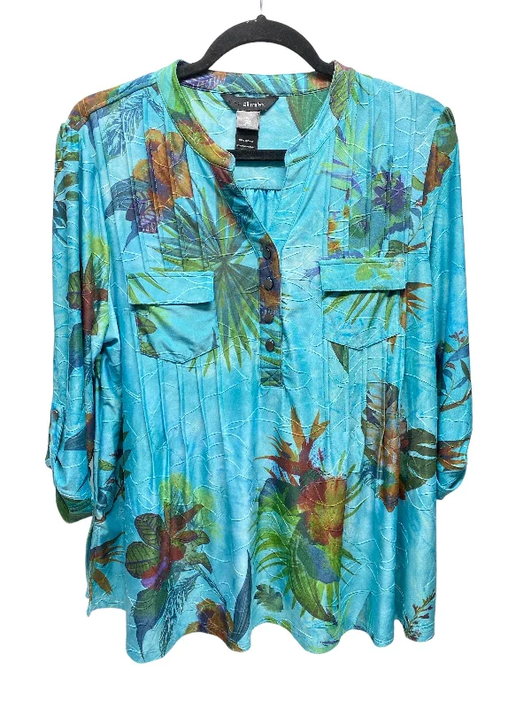 women's tops for date nightsTop 3/4 Sleeve By Ali Miles In Tropical Print, Size: L