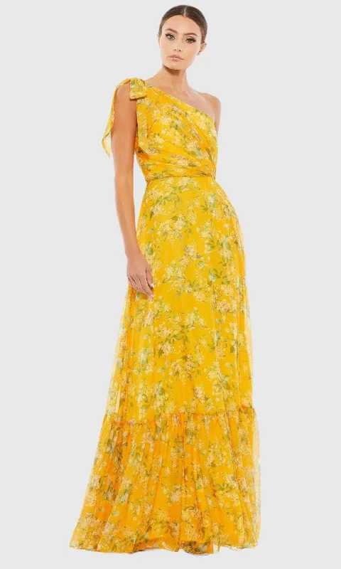 Beaded DressIeena Duggal A55427 - Floral Printed One Shoulder Maxi Dress