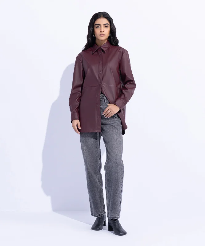 women's tops for those who want to wear pieces that are both functional and fashionableLoose Fit Faux Leather Overshirt