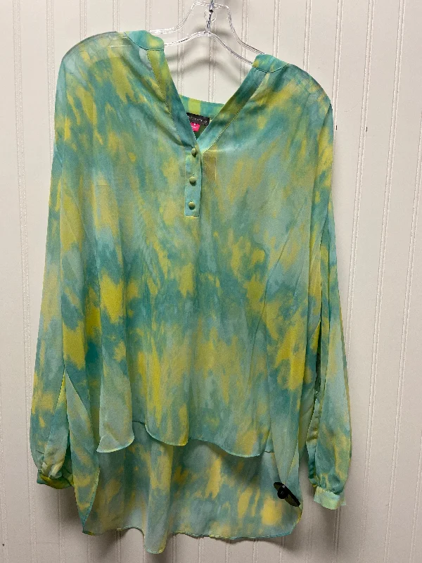 women's tops for those who love bold and vibrant colorsTop Long Sleeve By Vince Camuto In Blue & Green, Size: 1x