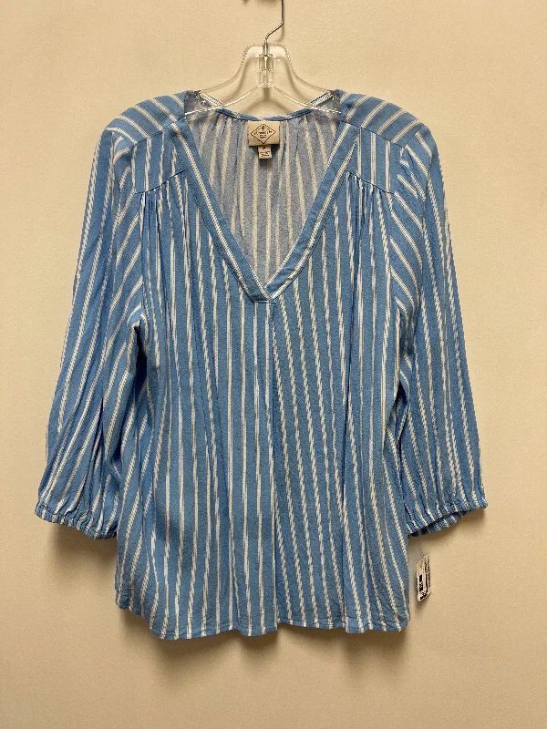 satin women's topsTop Long Sleeve By St Johns Bay In Blue & White, Size: Xl