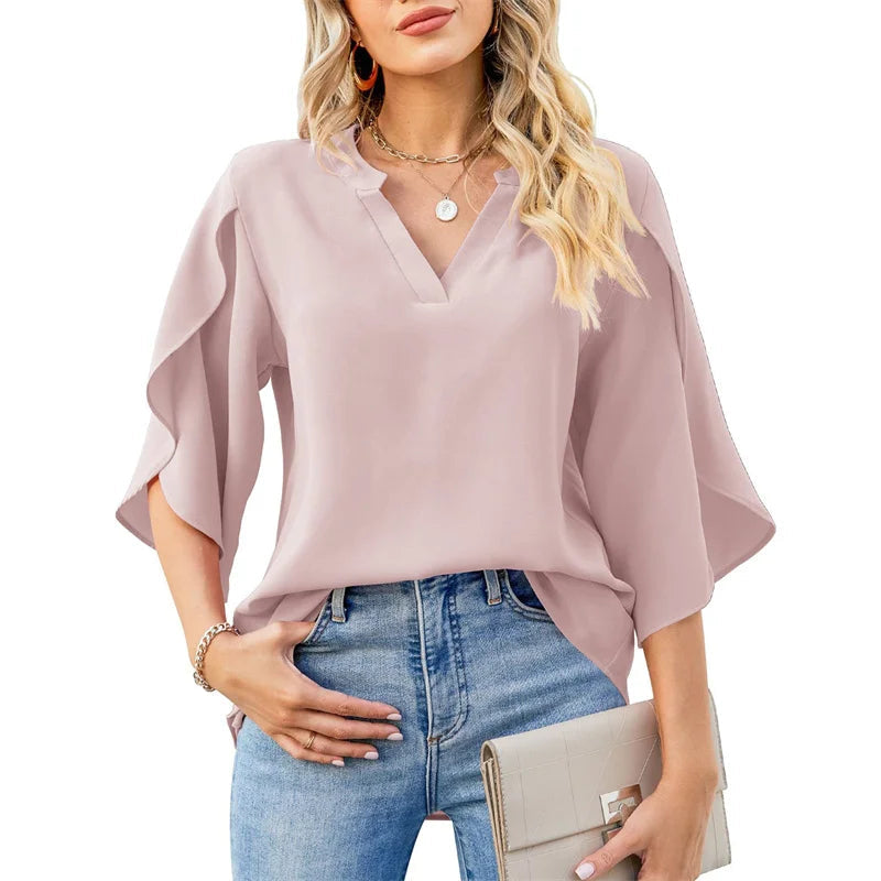 women's tops for those who want to invest in timeless piecesWomen's Ruffled Sleeve Top Fashion Designer Blouse Chiffon T-Shirts