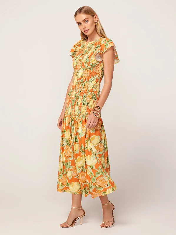 Body-Hugging DressJemima Apricot Painted Floral Print Shirred Maxi Dress