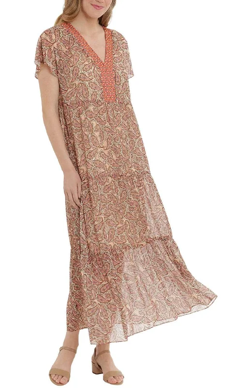 women's flutter-sleeved dressesLondon Times T5789M - Paisley Print Maxi Dress