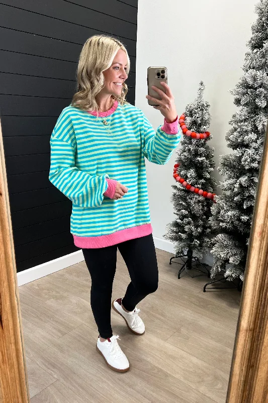 silk women's topsSky Blue & Pink Sweatshirt