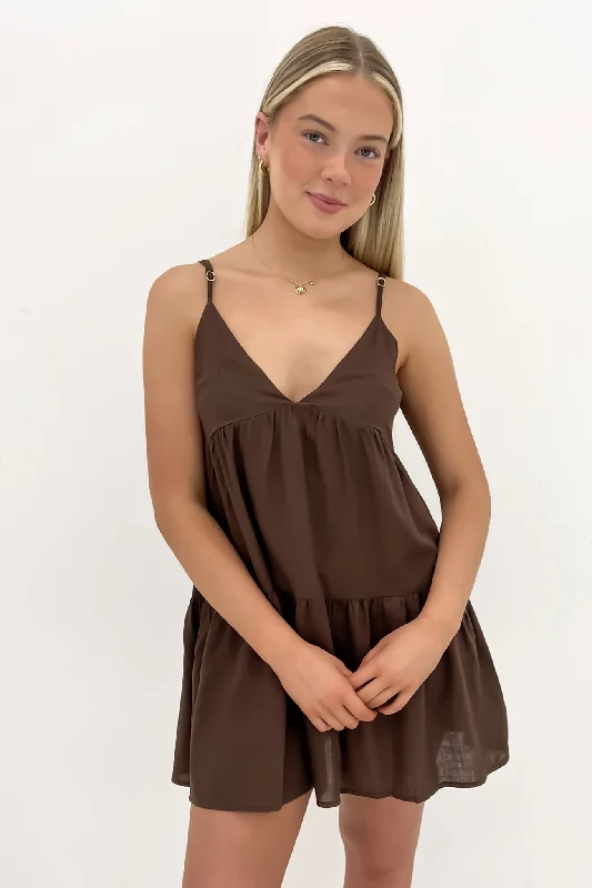 women's stretchy dressesClassic Tiered Mini Dress Chocolate