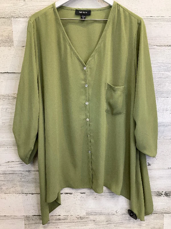 women's tops with cinched waistsTop 3/4 Sleeve By Karen Kane In Green, Size: 3x