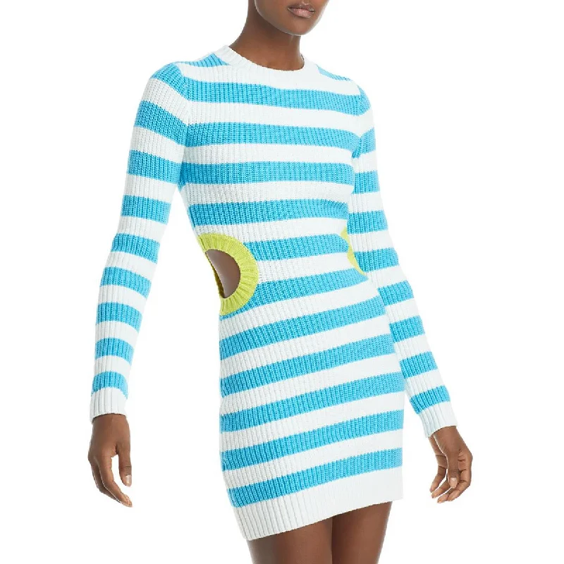 Crepe DressSTAUD Womens Striped Cut-Out Mini Sweaterdress