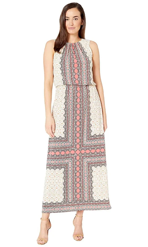 Glamour DressLondon Times - Paisley Print Blouson Maxi Jersey Dress T4462MSC