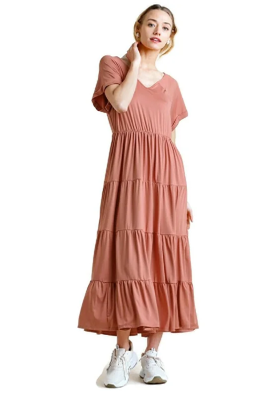 women's handmade dressesTiered V-Neck Maxi Dress, Clay