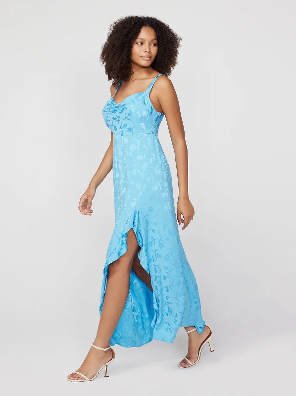 women's mini dressesCarissa Sky Blue Tulip Jacquard Maxi Dress