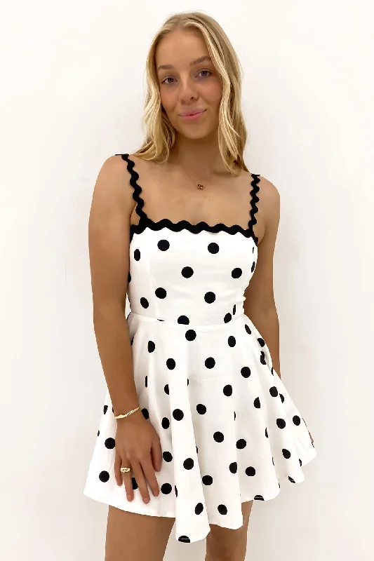 women's A-line dressesMoses Mini Dress White Black Polka Dot