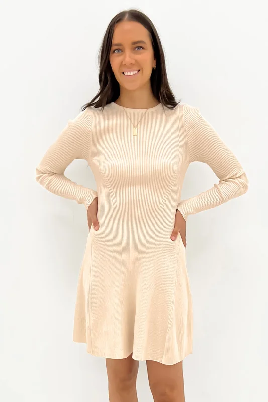 women's velvet dressesKiani Rib Knit Mini Dress Cream