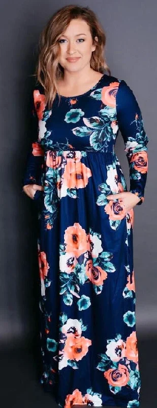 Shift DressNavy Floral Babydoll Maxi Dress