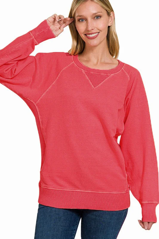 women's tops for maximalist fashion loversRed French Terry Pocket Sweatshirt