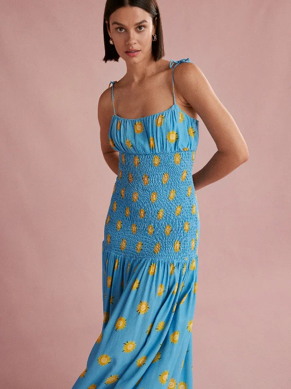 Nursing DressAndrea Blue Sunflower Print Maxi Dress