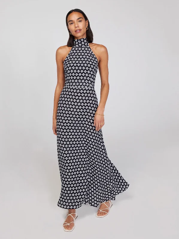 Velvet DressDakota Black Polka Floral Halterneck Maxi Dress