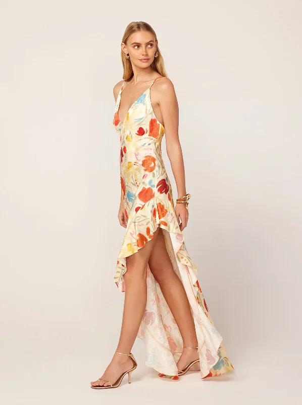 Asymmetric DressBrigitte Pastel Floral Jacquard Maxi Dress