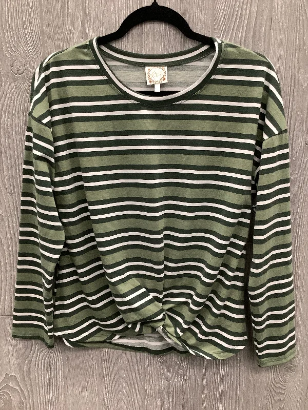 women's tops for bridal showers and baby showersTop Long Sleeve By Tru Self In Green & White, Size: S