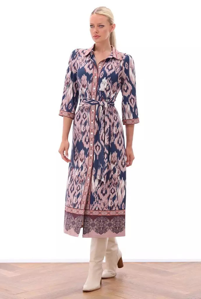 Backless DressK Design Z502 Pink & Navy Maxi Shirt Dress