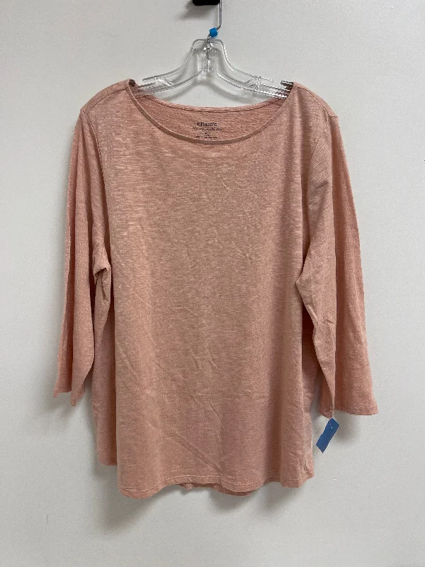 women's tops for those who appreciate subtle and muted tonesTop Long Sleeve Basic By Chicos In Pink, Size: Xl