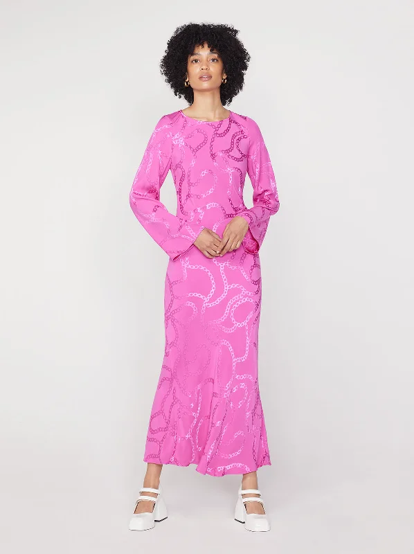 Sleeveless DressKeira Pink Chain Jacquard Maxi Dress