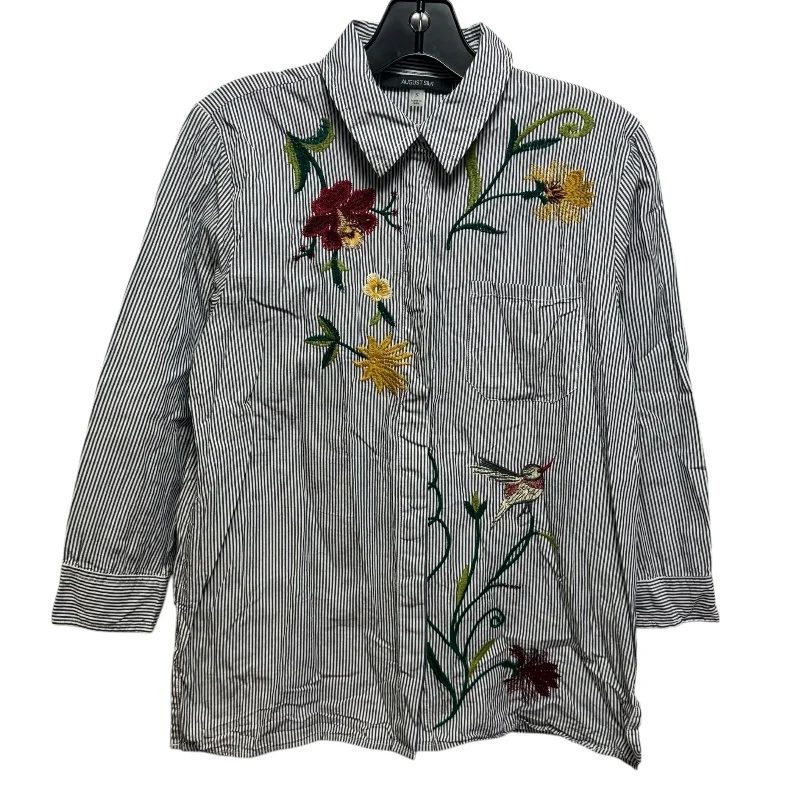 women's tops for those who want to make a bold fashion statement with their choice of topsCotton Embroidered Button Down Shirt Long Sleeve By August Silk In Floral Print, Size: S