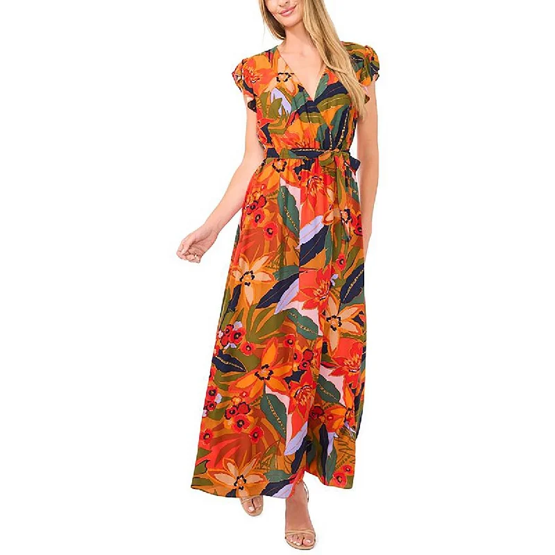 women's bow dressesCeCe Womens Printed Wrap Front Maxi Dress