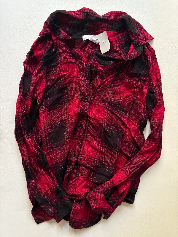 women's tops with unique designsTop Long Sleeve By Workshop In Plaid Pattern, Size: M