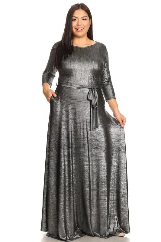 women's bow dressesSilver Metallic Gabby Maxi Dress