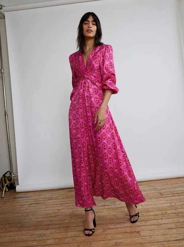 Bow-Tie DressAurora Pink Heart Print Maxi Dress