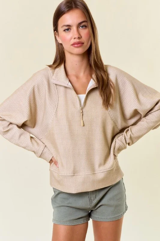 women's tops with flutter sleevesSand Half Zip Sweatshirt