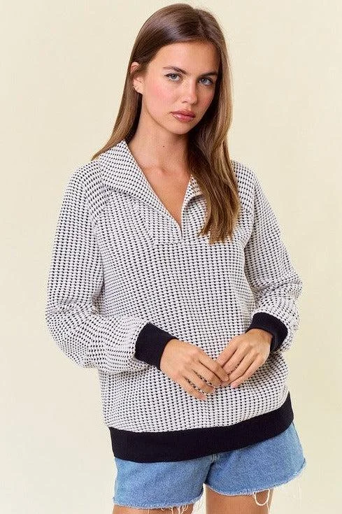 women's tops with geometric patternsTalia Two Tone Collared Sweatshirt - 2 Colors!