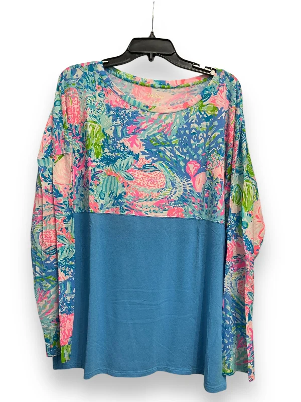 women's tops for those who want to stay warm and stylish during colder weatherTop Long Sleeve Designer By Lilly Pulitzer In Blue & Pink, Size: Xl