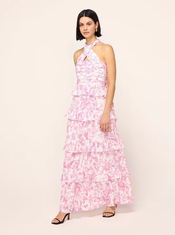 women's prom dressesRomily Pink Pansy Print Maxi Dress