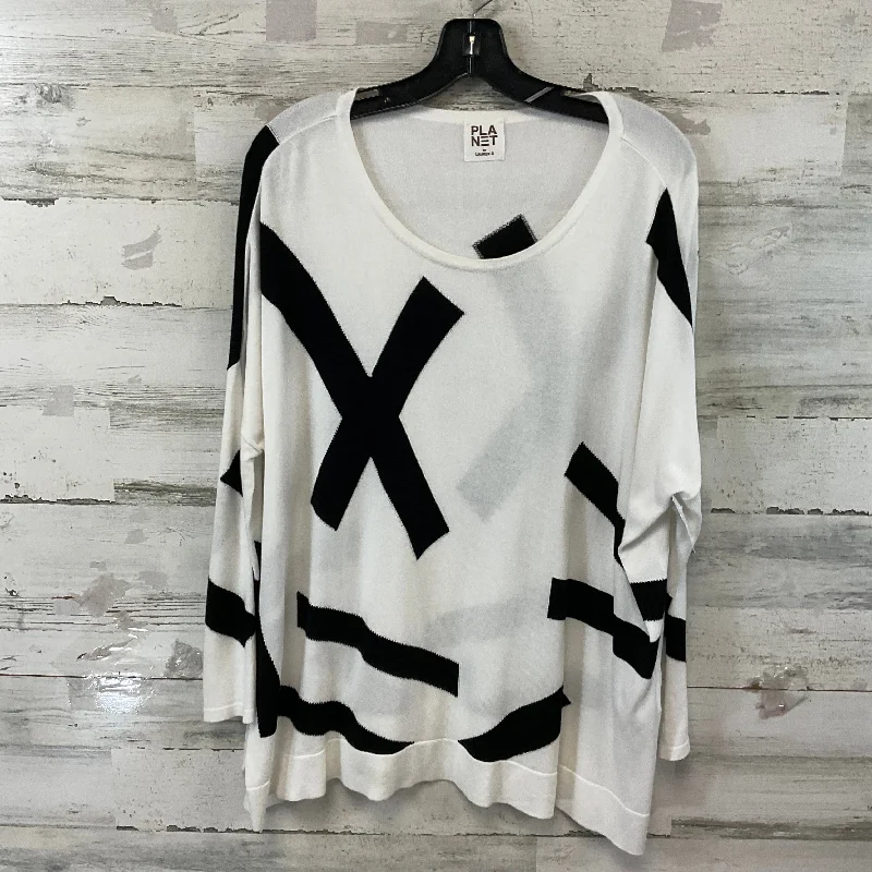 women's tops with asymmetrical designsTop Long Sleeve By PLANET In Black & White, Size: Xl