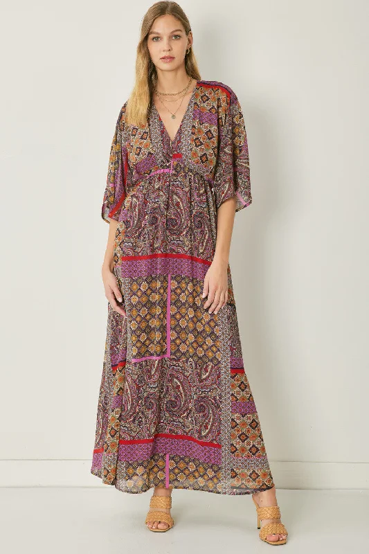 women's halter dressesMixed Print Bohemian Maxi Dress