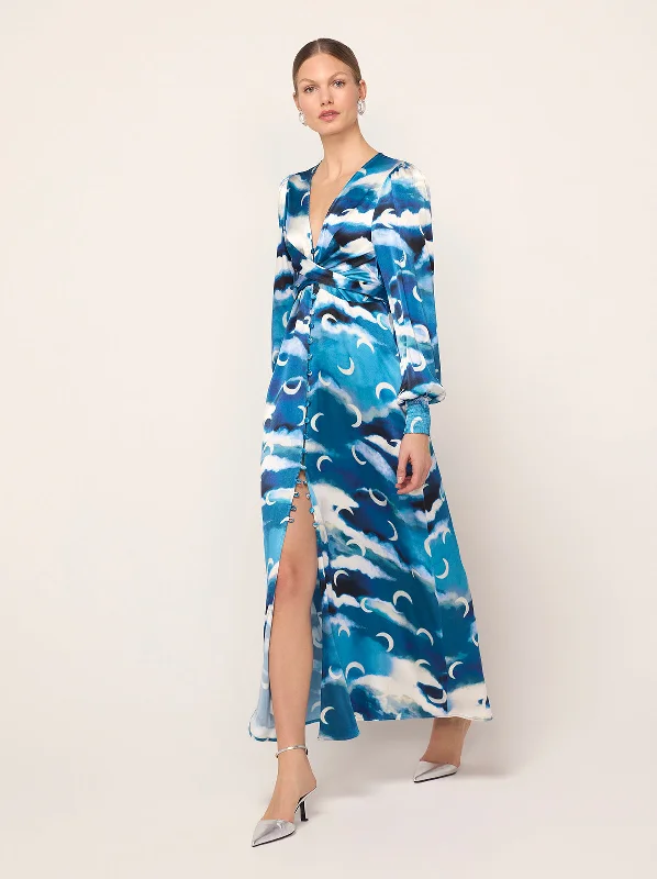 women's boho dressesAurora Blue Cloud Print Maxi Dress