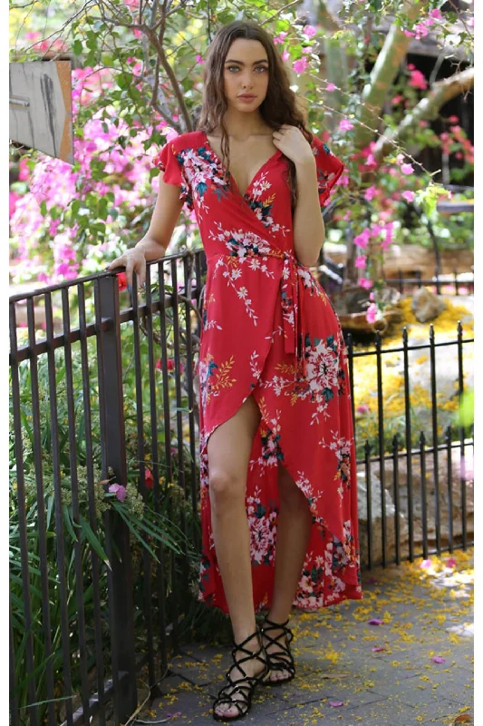 Minimalist DressFloral Walk Through Maxi Romper, Red