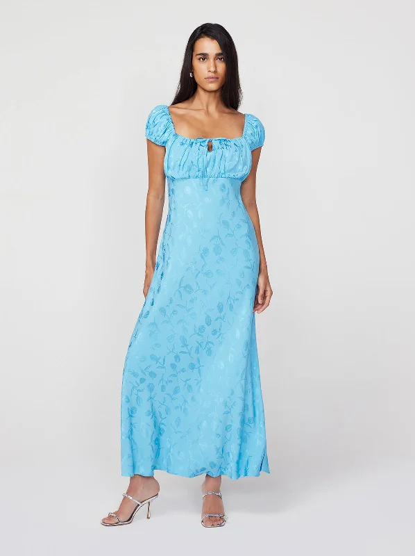 women's striped dressesBess Sky Blue Tulip Jacquard Maxi Dress