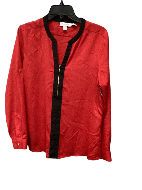 women's tops for those who appreciate subtle and muted tonesTop Long Sleeve By Calvin Klein In Red, Size: L