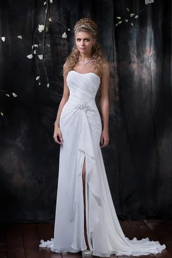 A-Line DressSheath Maxi Sweetheart Sleeveless Lace-Up Chiffon Dress With Split Front And Draping