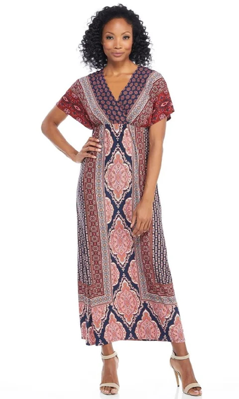 women's evening dressesLondon Times - Multi Print V-Neck Maxi Dress T3808MSC