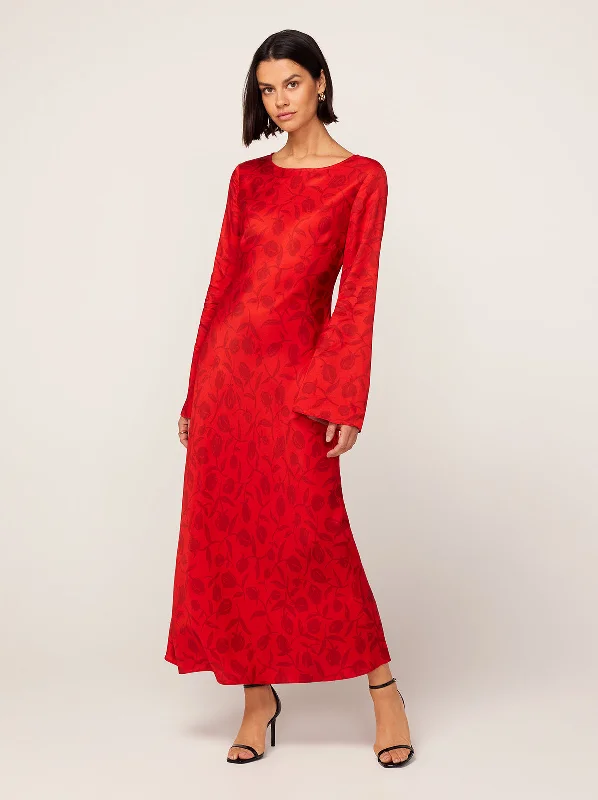 Peplum DressKeira Red Tulip Print Maxi Dress