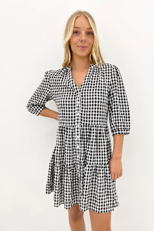 women's metallic dressesMallory Mini Dress Black Gingham