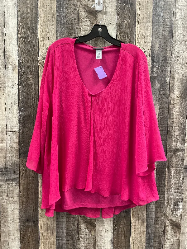 women's tops with sleeveless designsTop 3/4 Sleeve By Catherines In Pink, Size: 1x