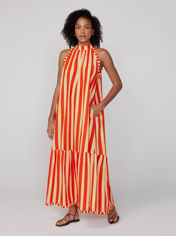 Polka-Dot DressLulu Striped Halterneck Maxi Dress