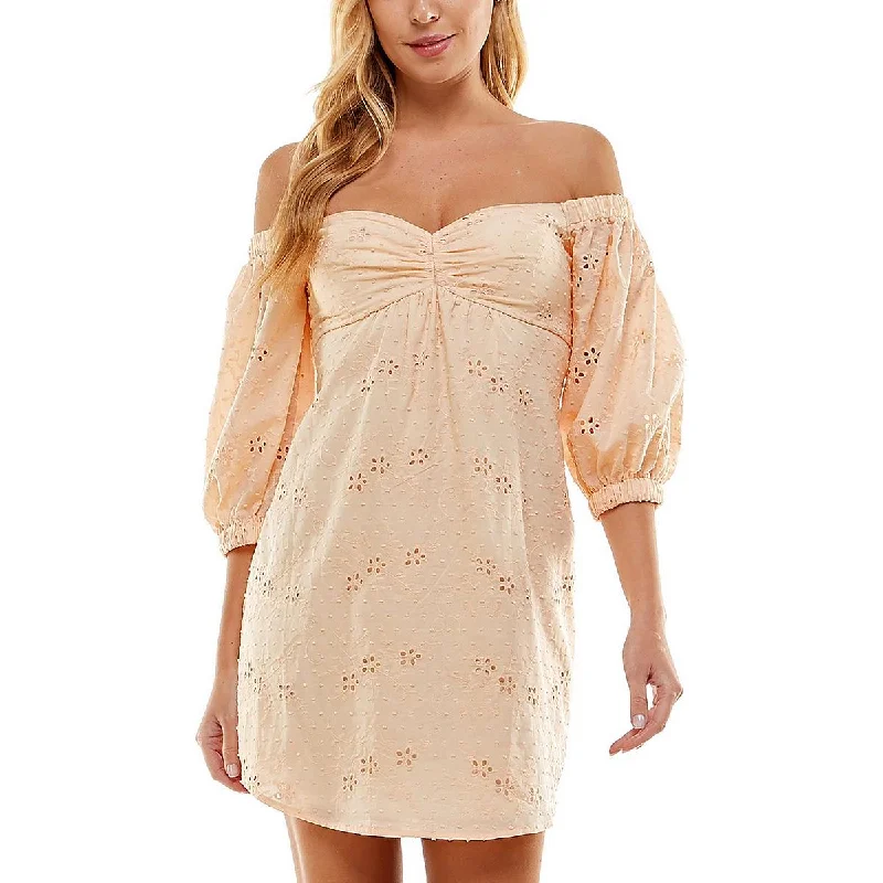 Button-Down DressCity Studios Womens Juniors Cotton Eyelet Mini Dress