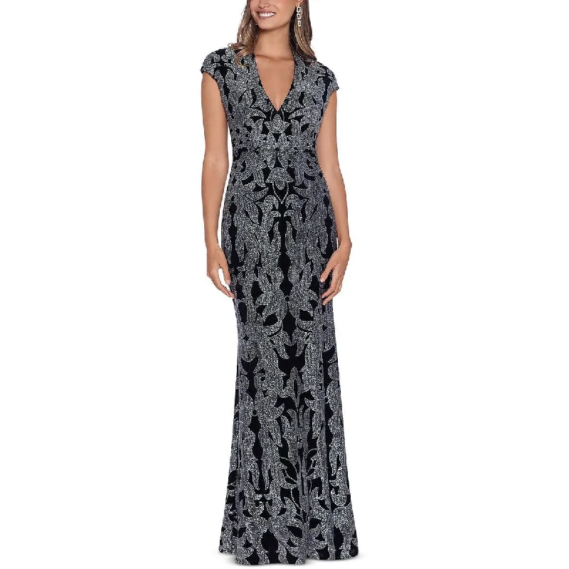 Statement DressB&A by Betsy and Adam Womens Glitter Maxi Evening Dress