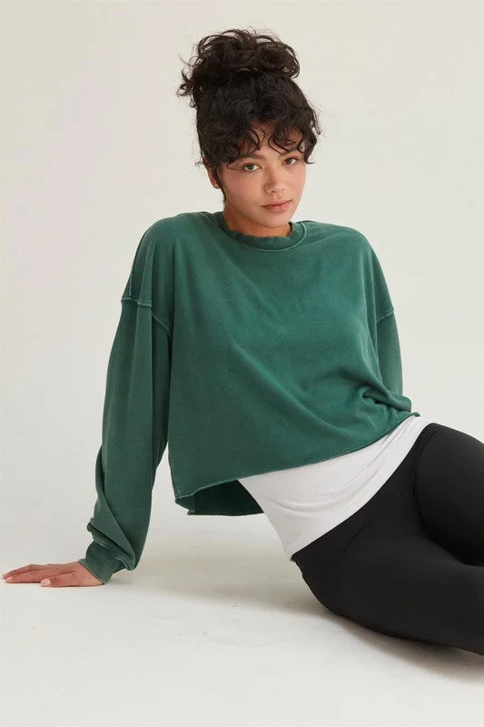 women's tops for date nightsGreen Raw Hem Cropped Sweatshirt - FINAL SALE